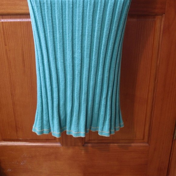Vintage 90s Teal Green Ribbed Knit V-Neck Midi Dress (Size 14) - Bodycon Belted - Picture 9 of 15